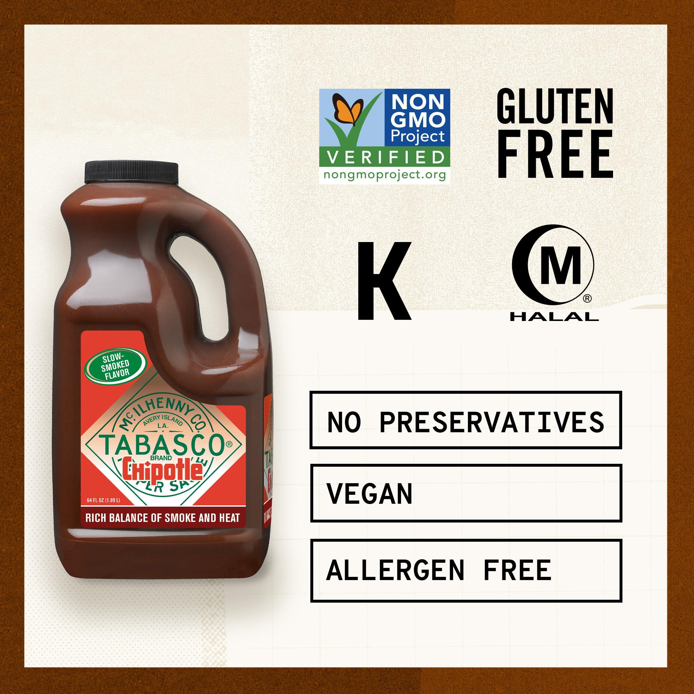 TABASCO TABASCO Brand Chipotle Pepper Sauce, Medium Hot Sauce, Bulk Plastic Jug, Smoky & Smooth, Perfect for Large Recipes, Great for Marinating or Grilling Meats & More, 64 Fl Oz (Pack of 1)