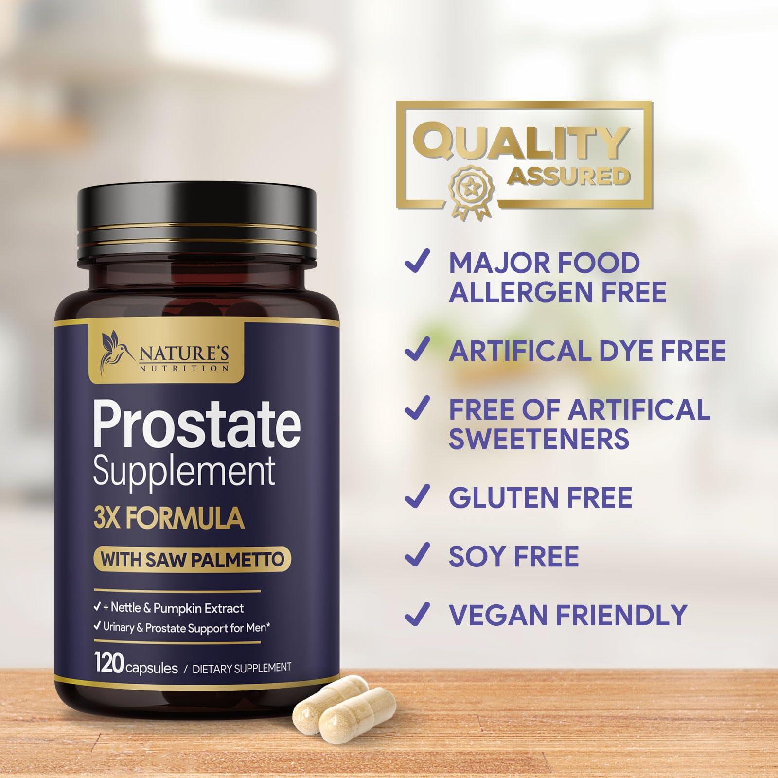 Nature\'s Nutrition Prostate Men Supplement - Support Complex Formula with Saw Palmetto, Beta Sitosterol, Stinging Nettle, Pygeum, Pumpkin Seed, Zinc, Vitamin B6 E - Supports Prostate & Urinary Health - 120 Capsules