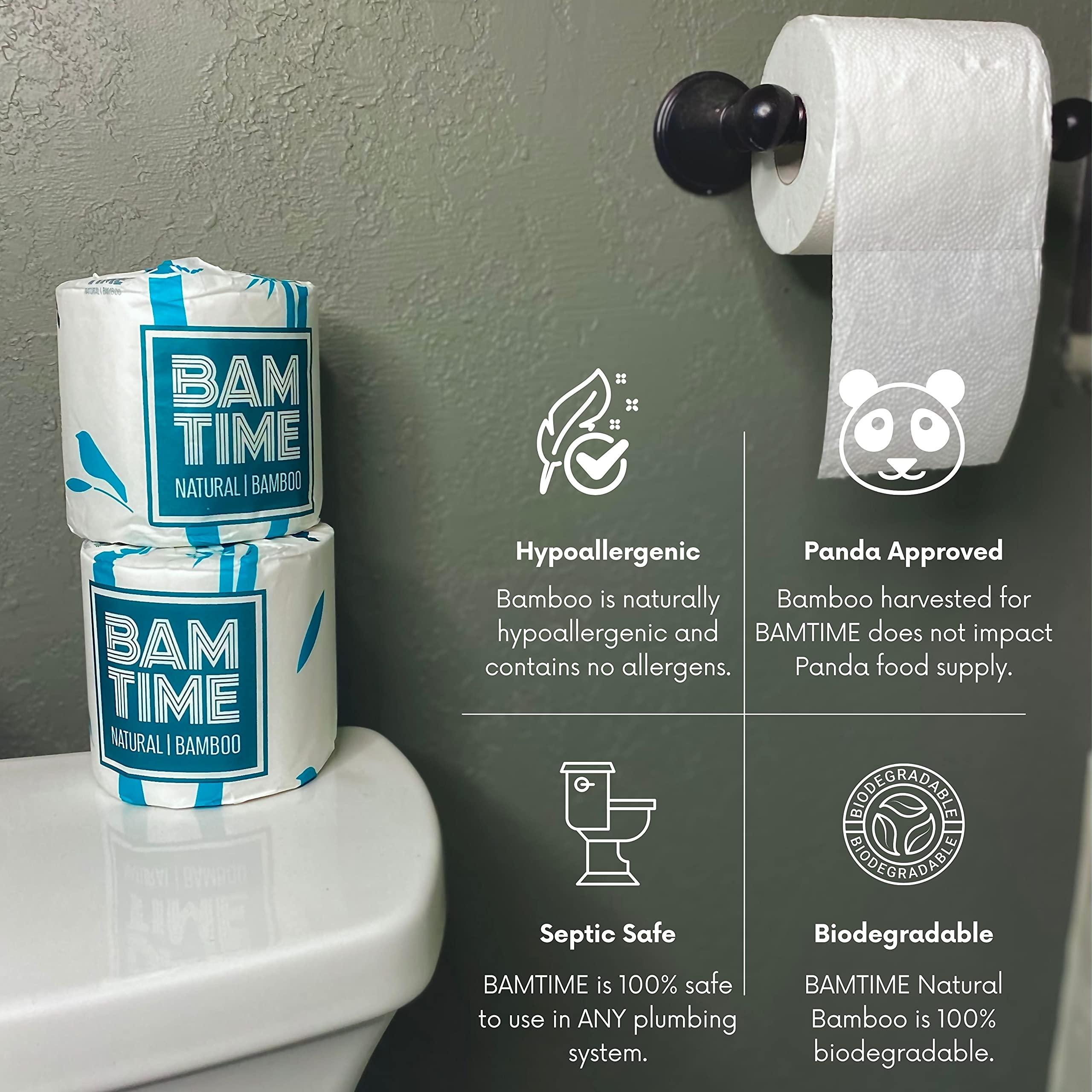 BAMTIME Toilet Paper, 100% 3ply Bamboo Toilet Paper, 24 Rolls, 300 sheets, 7200 Count, pack of 24, plastic free, Tree free, Biodegradable