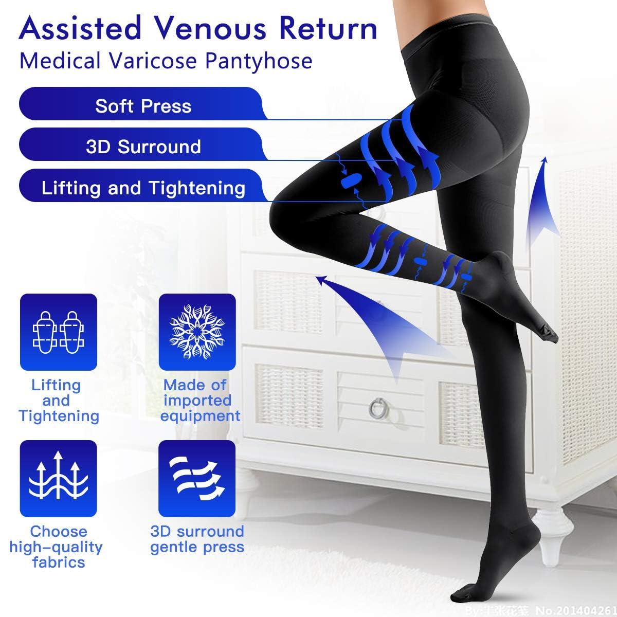 XUANSHOW 20-30mmHg Compression Pantyhose for Women, Medical Compression Stockings, High Waist Opaque Compression Tights for Lymphadema Edema, Swelling, Varicose Veins, Support Hose for Teacher Doctor (M,