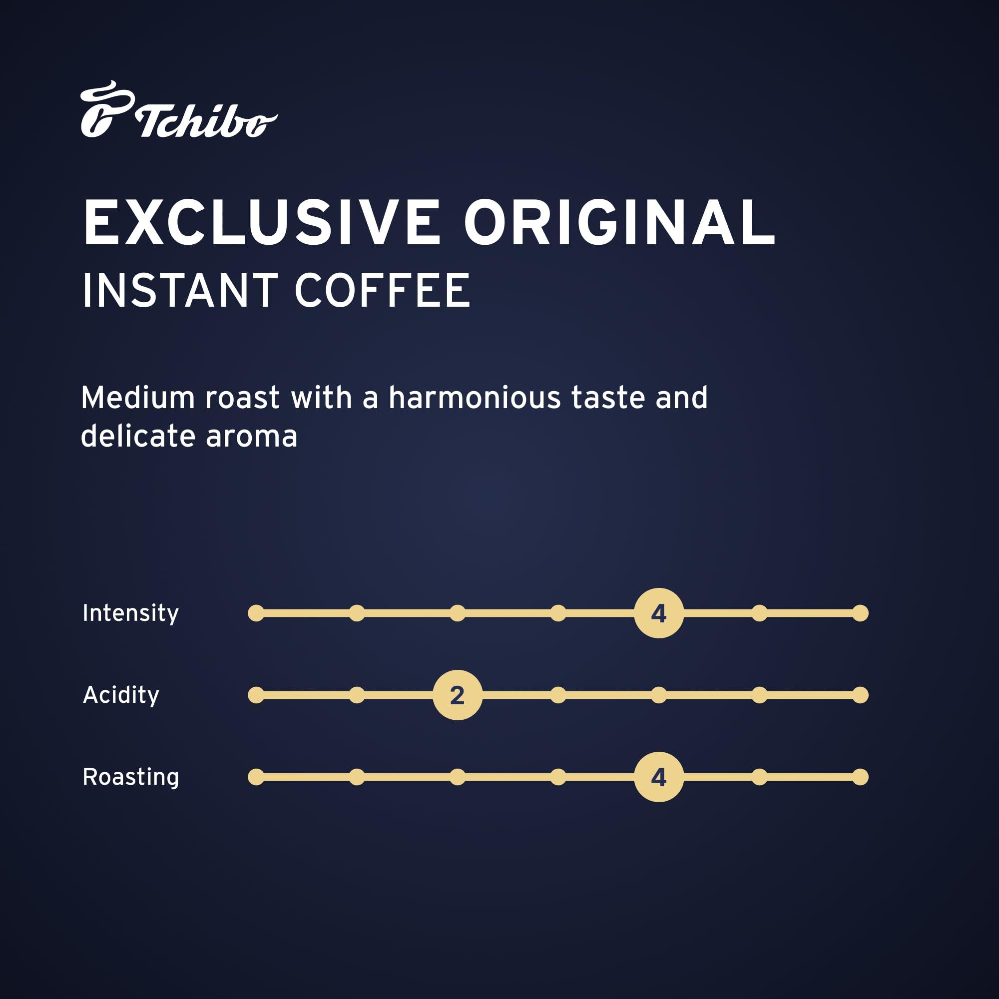 Tchibo Tchibo Instant Coffee - Exclusive Original - Made of Medium-Roasted Arabica and Robusta Beans for a Harmonious Taste and Delicate Aroma - 4/6 Intensity, 2/6 Acidity, 3/6 Roast Level - 4 x 3.17 oz