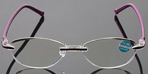 SOOLALA SOOLALA Womens Fashion Cut Edge Anti-blue Lens Rimless Reading Glasses, Purple, x2.5
