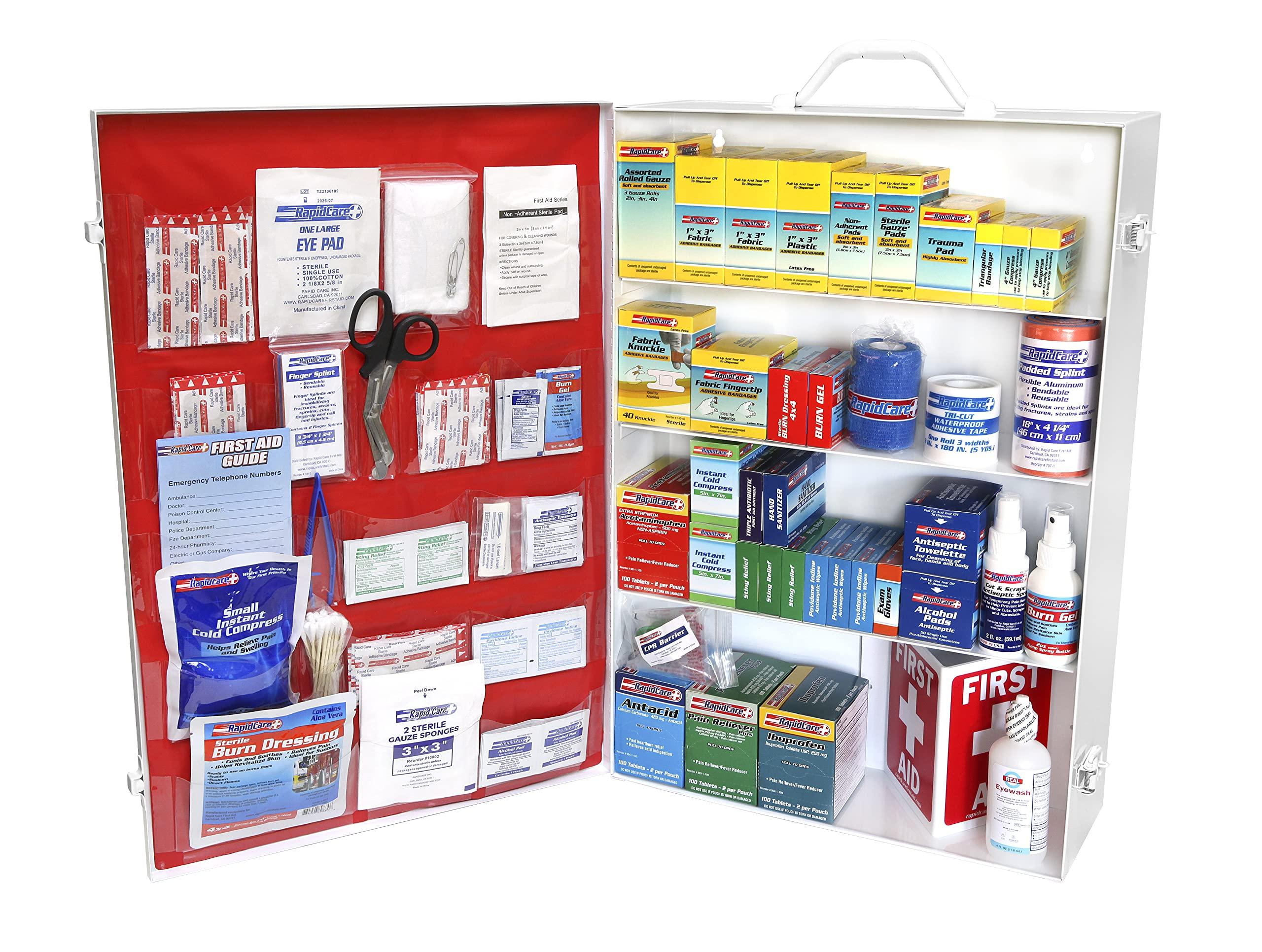 Rapid Care First Aid Rapid Care First Aid 864-09-1F 4 Shelf ANSI/OSHA Compliant All Purpose First Aid Cabinet & Medical Station with First Aid Sign, Exceeds OSHA/ANSI 2009, Wall Mountable, White
