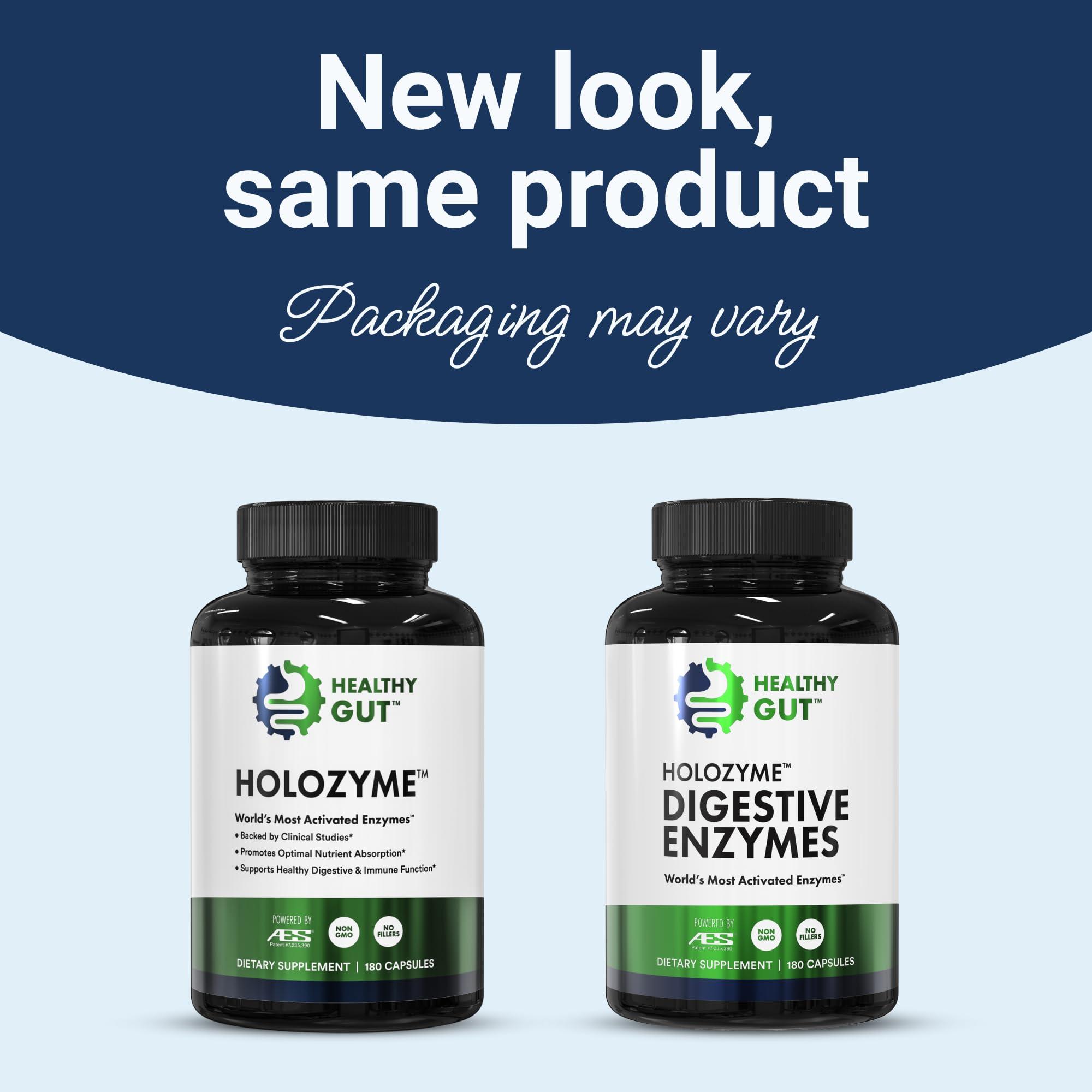 Healthy Gut, LLC Healthy Gut HoloZyme Digestive Enzymes | Enjoy Your Favorite Foods Again | w/Protease, Amylase, Lipase, Lactase, and More | 90 Servings