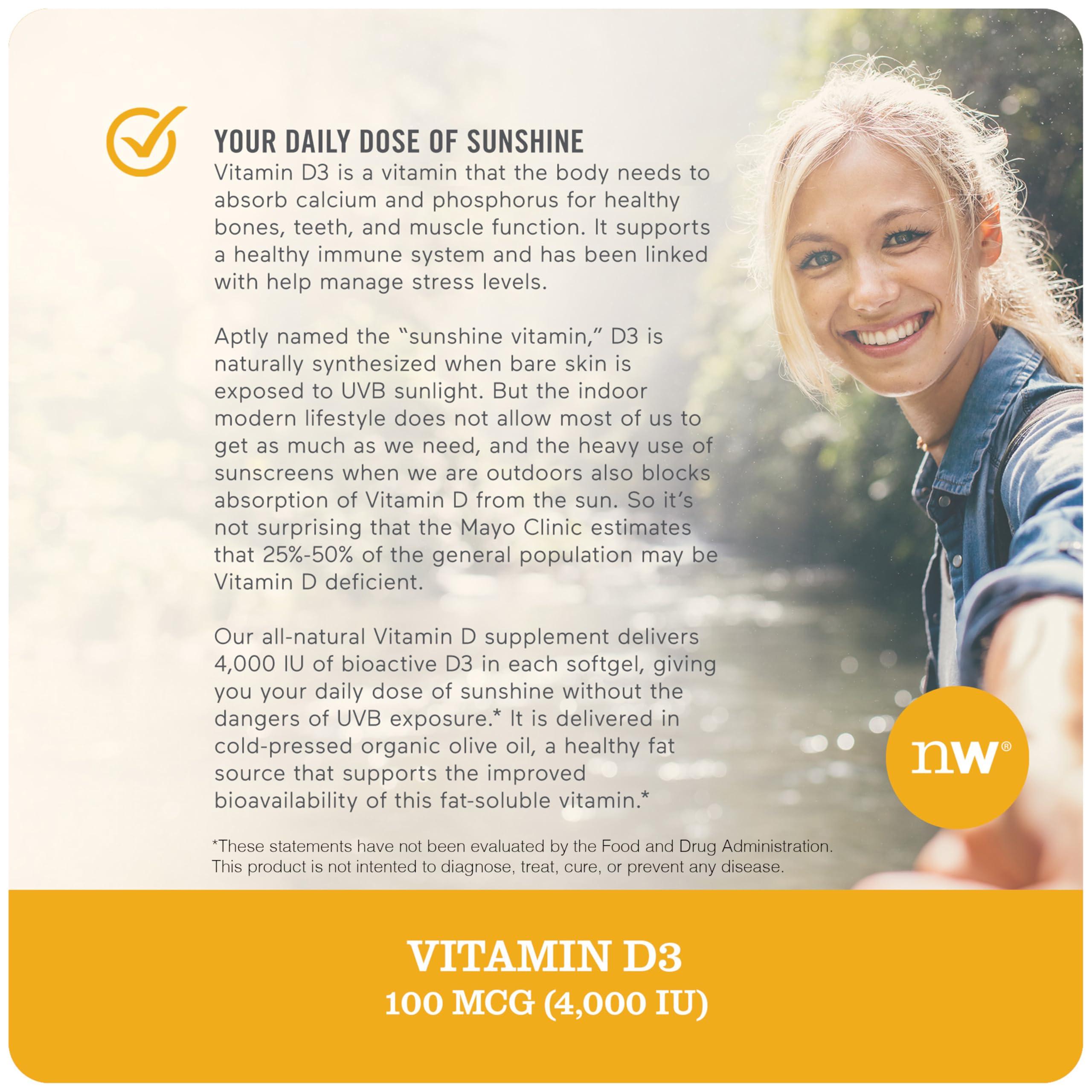 NatureWise NatureWise Vitamin D3 4000iu (100 mcg) 30-Day Supply for Immune Support, Healthy Muscle Function, and Bone Health - Non-GMO, Gluten Free in Organic Extra Virgin Olive Oil, (Mini Softgel), 30 Count