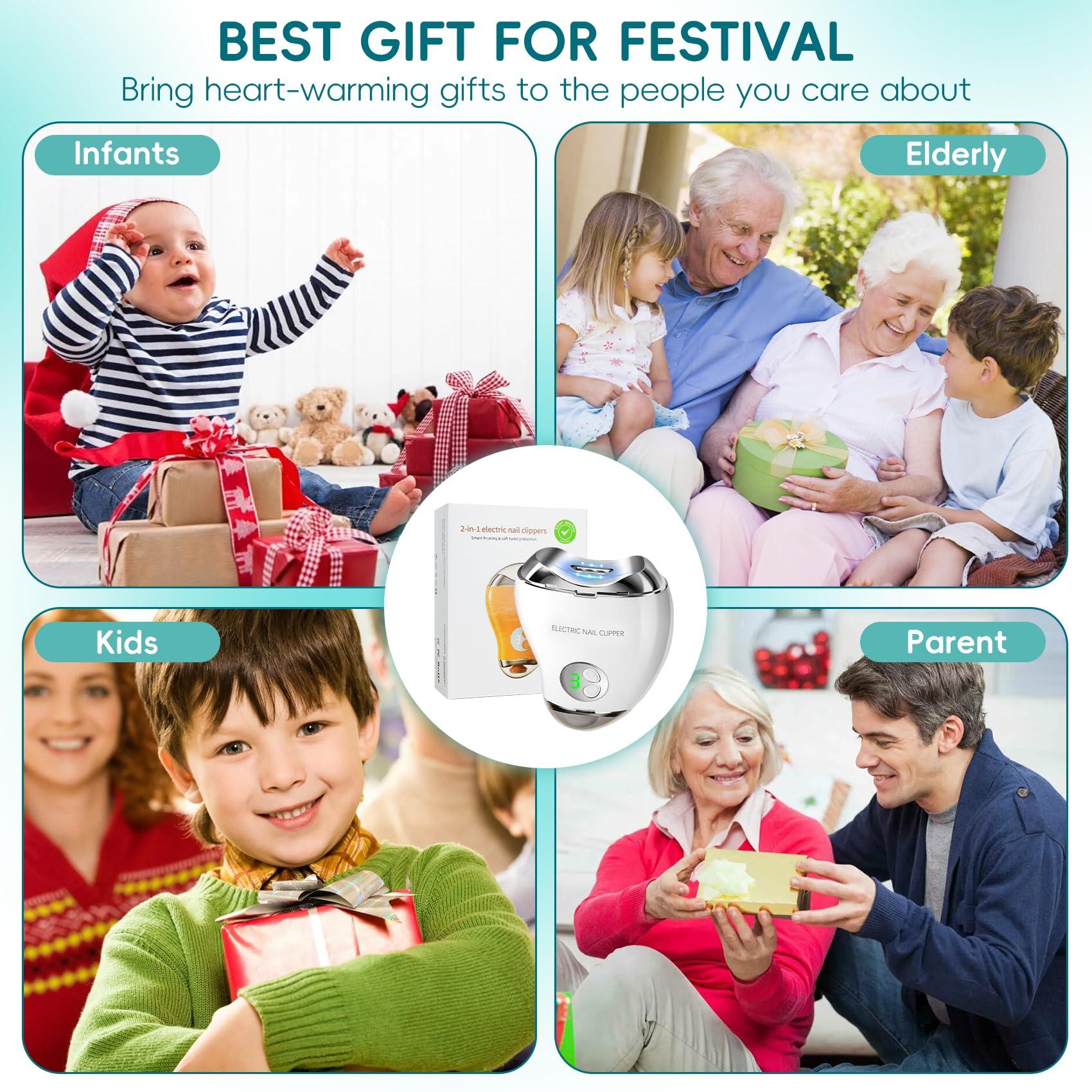 Loqumloi Automatic Electric Nail Clipper with LED Light & Nail File, 3 Speeds LCD Digital Display, Nail Clip Storage, USB Rechargeable Safety Fingernail Trimmer for Baby, Kids, Seniors, Caregivers (White)