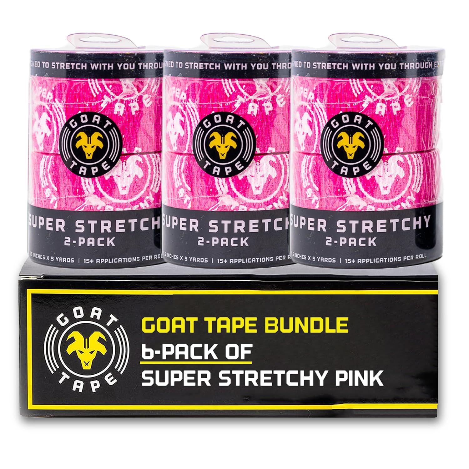 Goat Tape Goat Tape Super Stretchy Thumb Tape - Weightlifting Hook Grip Tape & WOD Tape for Cross Training, Gym Workout Tape, Athletic Finger Wrap - Flexes with Every Move - 15 Feet per Roll (Pink 6-Pack)