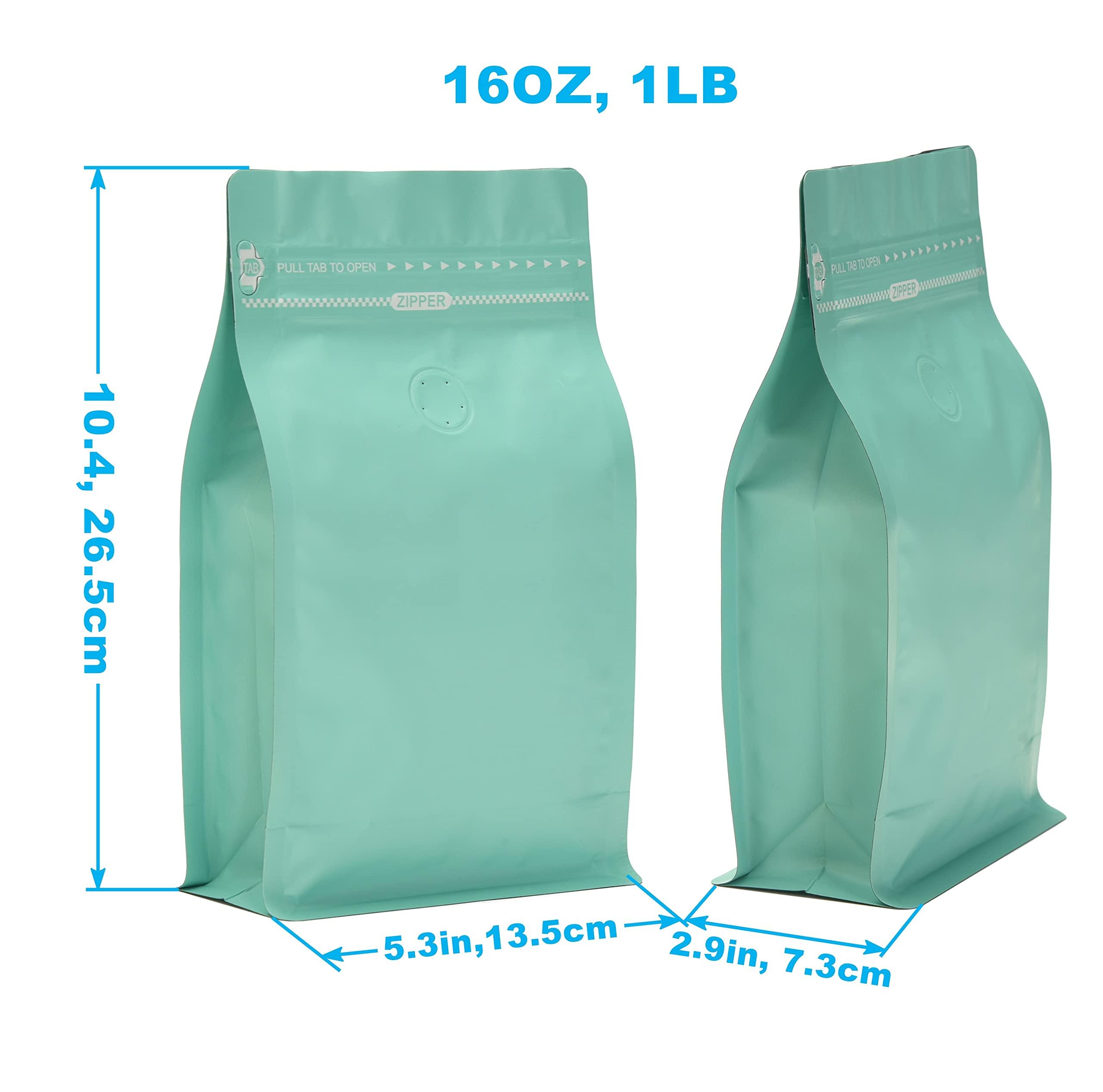 EverPack High Barrier Foil Coffee Bags with Degassing Valve, Resealable Coffee Pouches with Air Release Valve, Flat Bottom & Pull Tab Zipper, Matt Green Blue (50, 16oz/1lb/500gm)