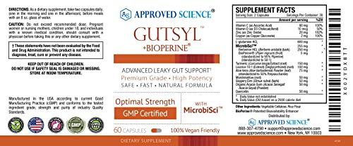 Approved Science Approved Science® Gutsyl- Leaky Gut Supplement- Protect GI Tract with Aloe Vera, Marshmallow Root, Licorice, and Slippery Elm- Contains Prebiotic and BioPerine- 3 Month Supply- 100% Vegan
