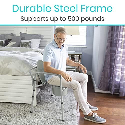 Vive Vive Bariatric Bedside Commode 500 lb Capacity- Folding 3n1 Toilet Chair, Portable Extra Wide Seat with Bucket Splash Guard, Heavy Duty Adult Bathroom, Pail Fits Standard Disposable Liner Bag, Nonslip