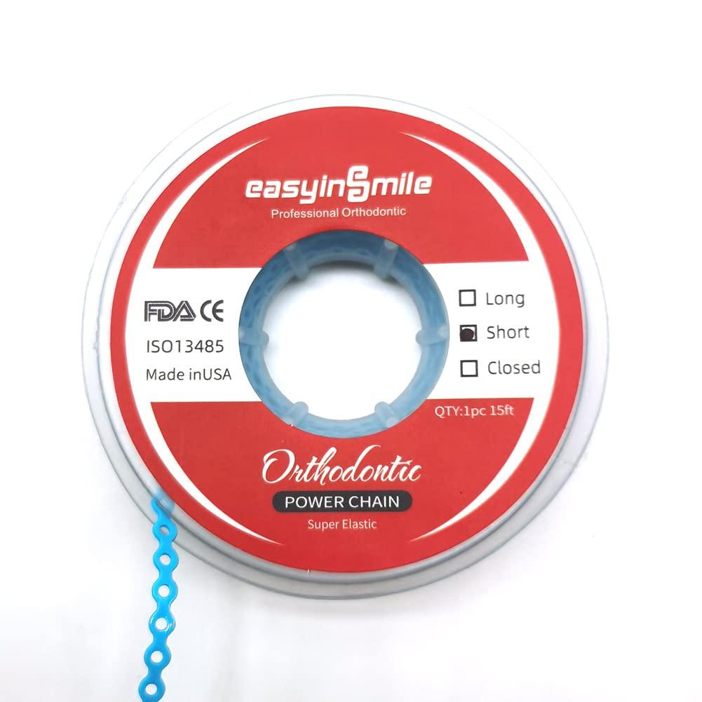 SNAWOP SNAWOP Dental Orthodontic Power Chain Multicolor Spool Elastic Rubber Bands for Teeth Braces (Short, Light Blue)
