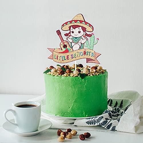 LHCING Little Senorita Birthday Cake Topper - Girl Baby Shower - Gender Reveal Baby Senoria On Her Way - Glitter Sombrero Mexican Fiesta Party Decoration