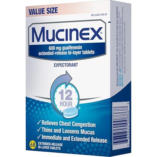 Mucinex Mucinex Chest Congestion, 12 Hour Extended Release Tablets, 68ct, 600 mg Guaifenesin Relieves Chest Congestion Caused by Excess Mucus, #1 Doctor Recommended OTC Expectorant