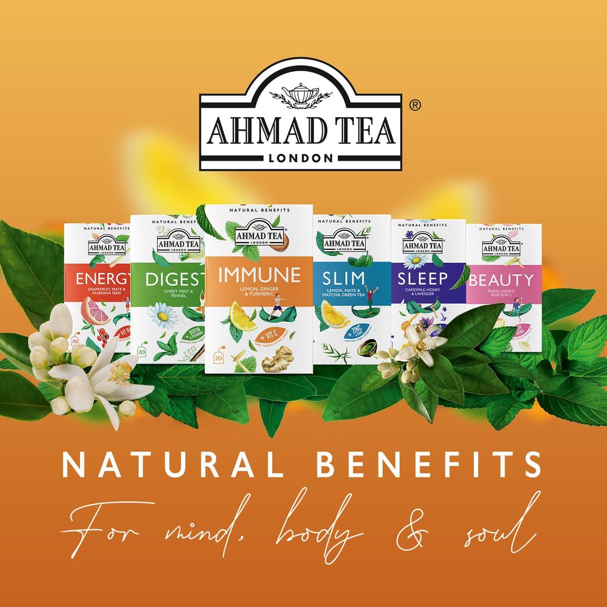 Ahmad Tea Ahmad Tea Natural Benefit Functional Tea Selection Pack | Green teas, Fruit & Herbal Infusions | Perfect herbal tea gift - 60 Teabag Sachets | 6 blends