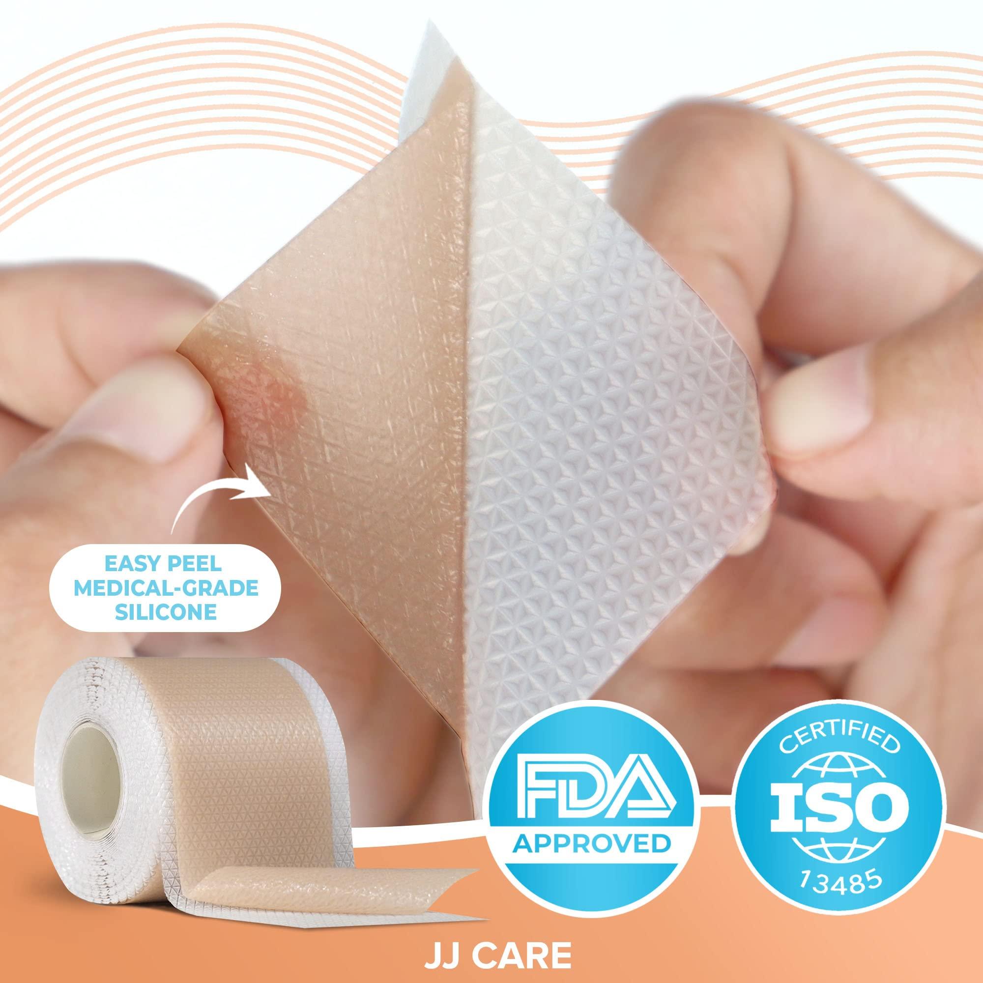 JJ CARE Soft Silicone Tape, 1.6” x 120” Flexible Silicone Scar Tape, Medical Grade Silicone Strips for Scars, Washable & Reusable Scar Tape for Surgical Scars, Latex-Free Scar Tape