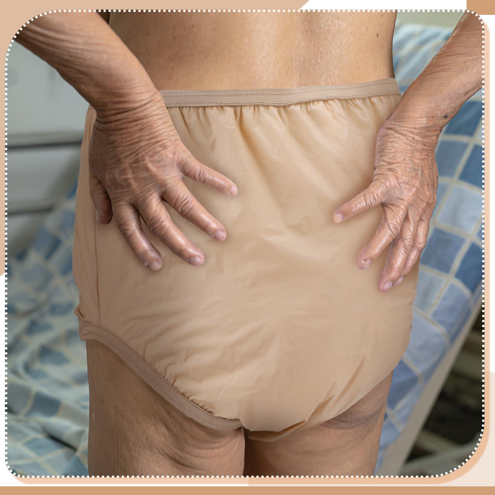 Vinsatin 10 Pcs Adult Plastic Diaper Cover Pull-On Cover Plastic Pants Reusable Incontinence Waterproof Plastic Pants(Beige, X-Large)