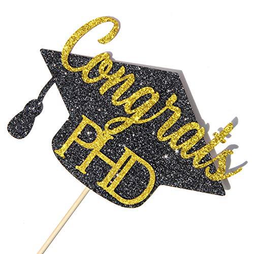 INNORU INNORU Glitter Congrats PHD Cake Topper - Congrats Grad - PHD Graduation Party Decorations Black Gold