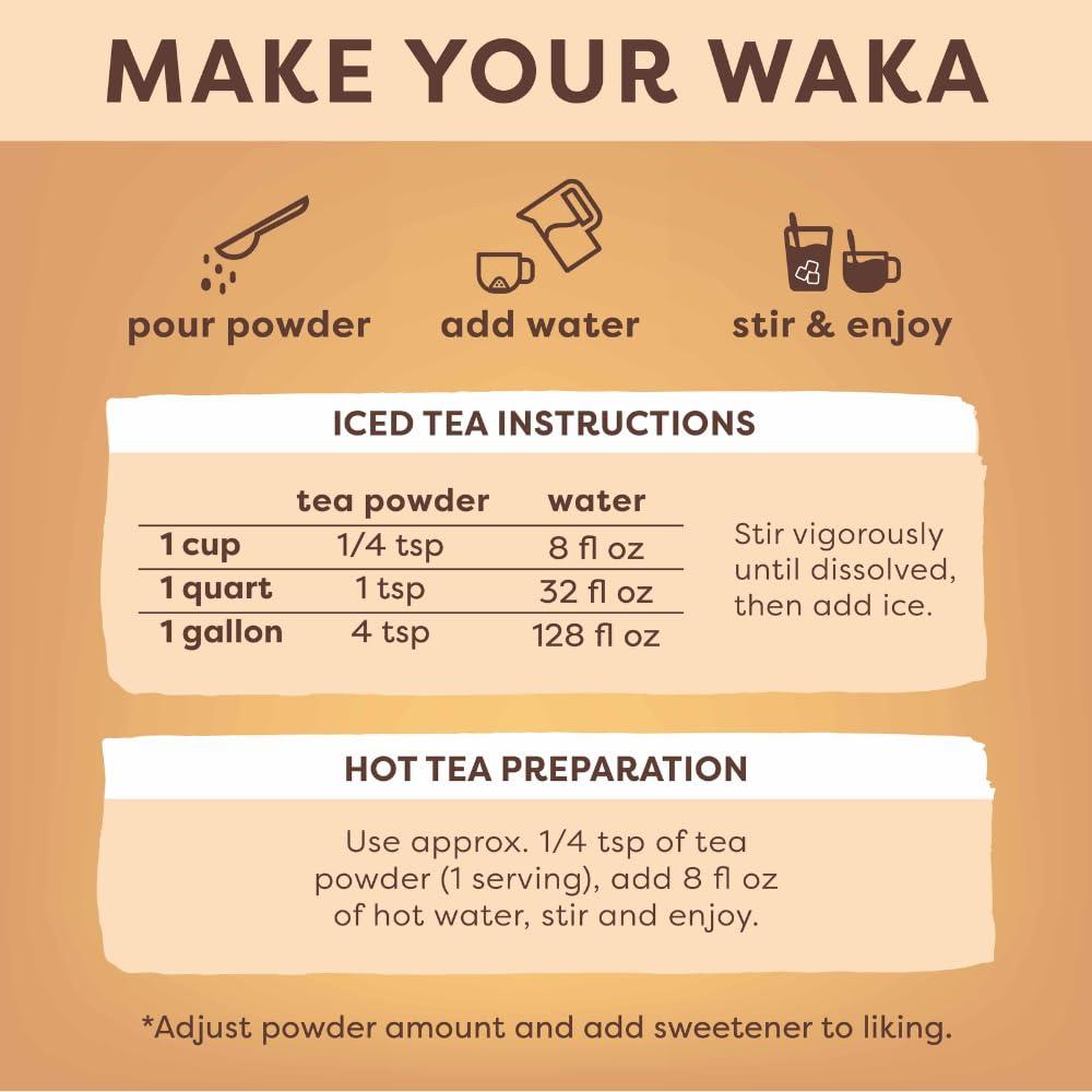 Waka Coffee Waka Instant Black Tea Mix, Classic - 100% Tea Leaves, No Additives, Unsweetened Tea Powder for 50 Quarts or 200 Cups Easy and Quick Hot or Iced Teas (4.5oz)