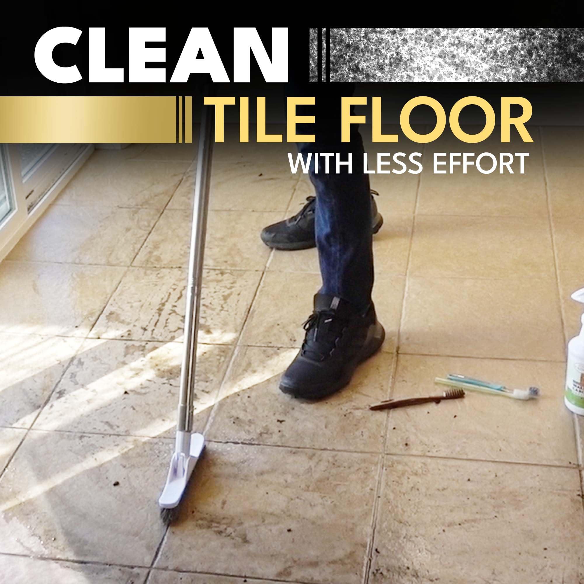 The Crown Choice Grout Brush with Long Handle - Heavy Duty Cleaner & Grout Scrubber Tool - Deep Cleaning Hard Wood, Tile, Floors - Handled Bathtub and Shower Scrub - Cleaning Brushes and Supplies for Bathroom Kitchen