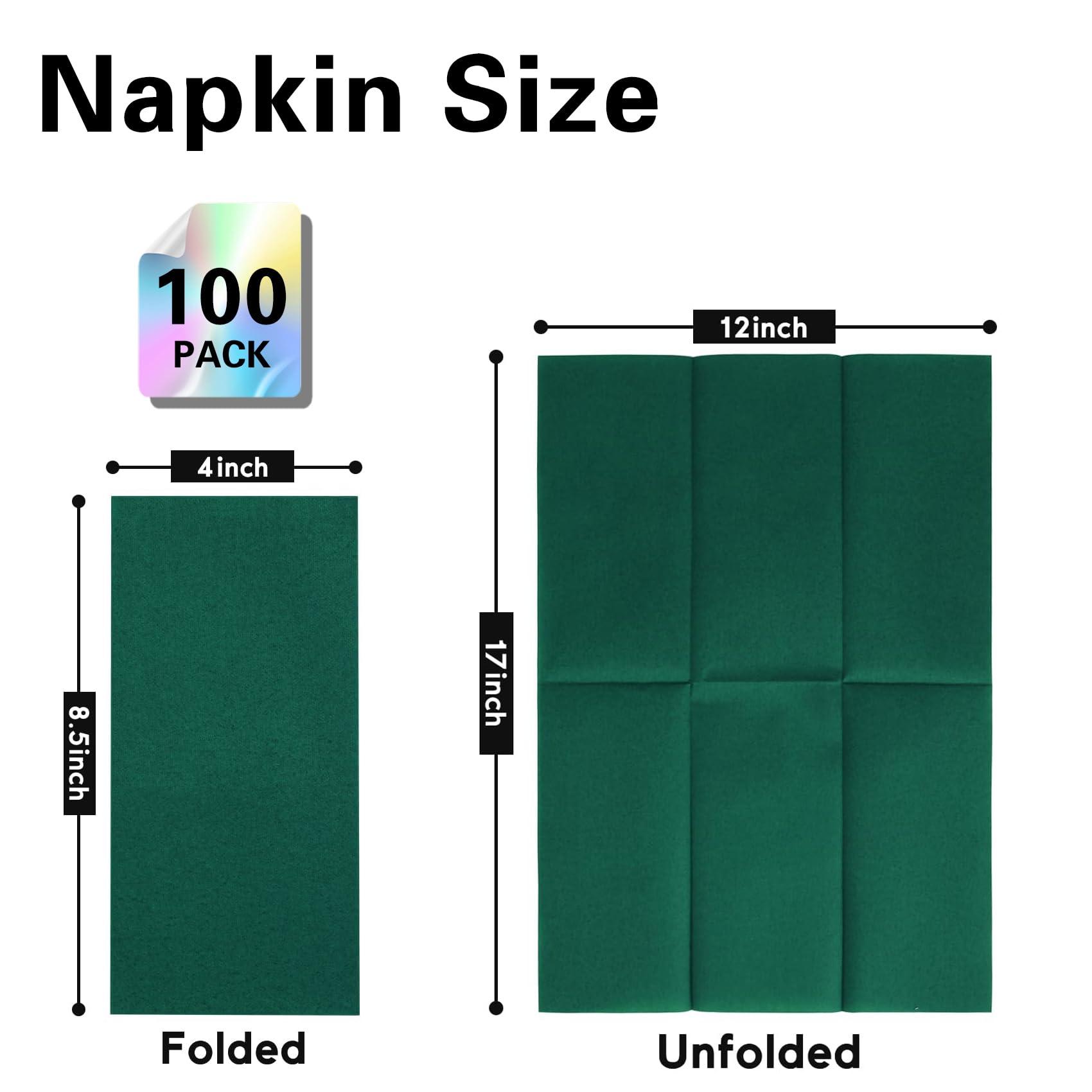 Goldclean 100 Pack Dark Green Paper Napkins, Disposable Linen-Feel Guest Towels Cloth-Like Hand Towels, Soft, Absorbent, Paper Hand Napkins for Christmas, Bathroom, Parties, Weddings, Dinners - 12\" x 17\"