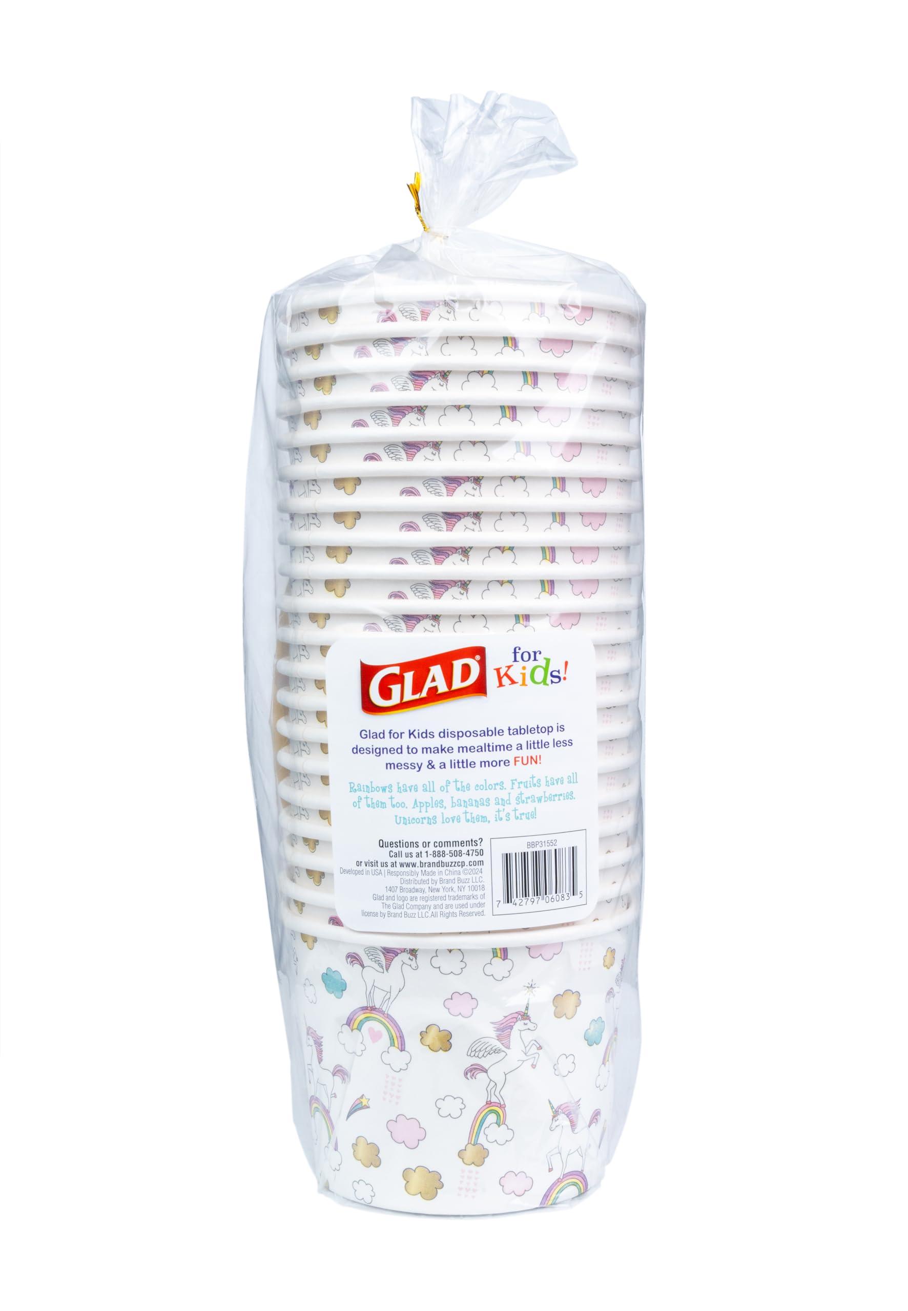 Glad Glad for Kids Unicorn Paper Snack Bowls, 20 Count, Lids Not Included - Disposable Snack Bowls with Unicorn Design for Kids Heavy Duty Disposable Paper Bowls for Everyday Use, 12 Ounces