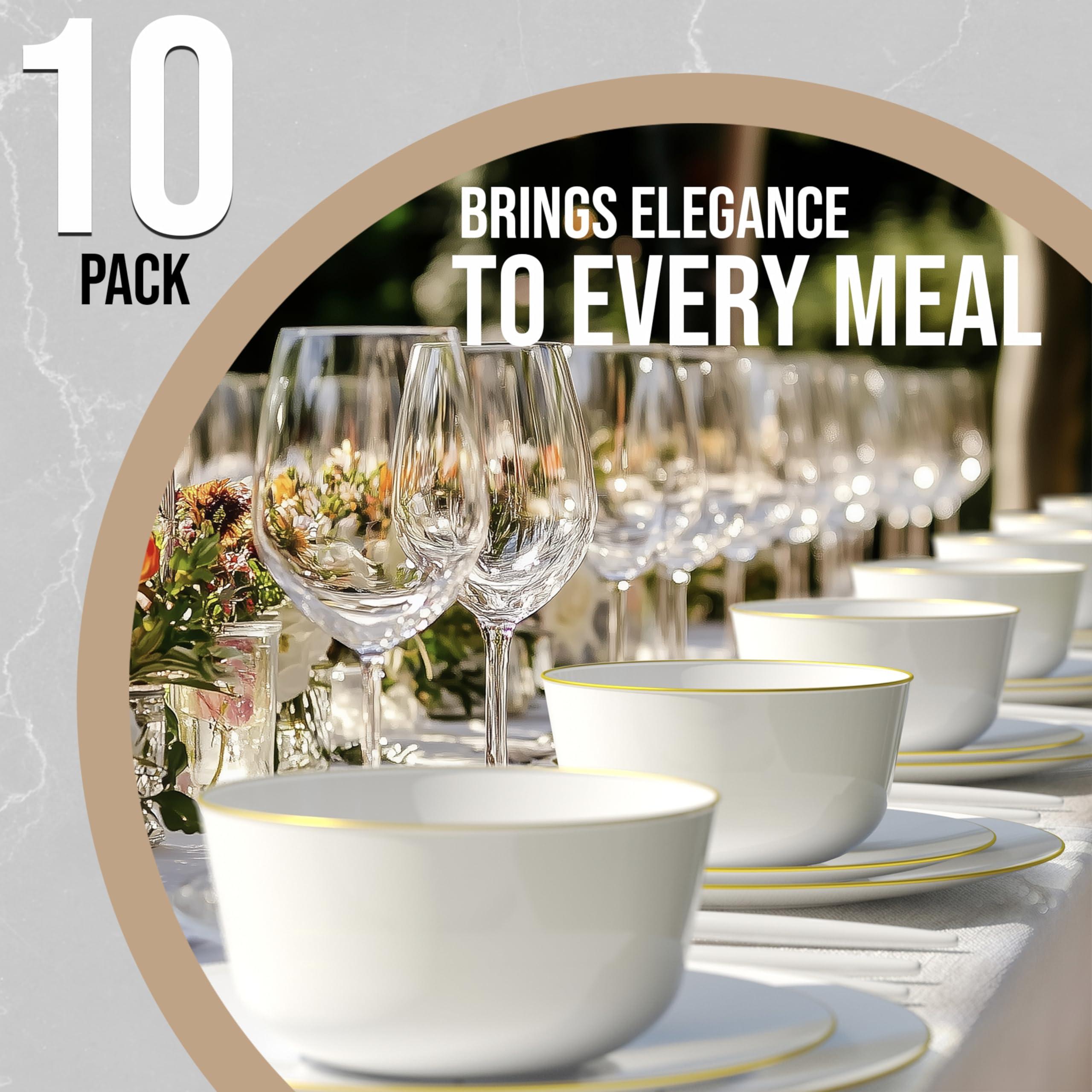 Trendables Trendables Plastic Bowls Disposable Bowls 24 Oz Bowl Set Of 10 White Gold Rimmed Fancy Plastic Serving Bowls Perfect Plastic Ice Cream Bowls Plastic Salad Bowls Plastic Candy Bowl