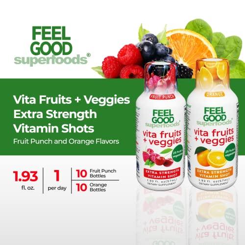 FeelGood Superfoods FeelGood Superfoods Vita Fruits and Veggies Immune Support Shot Supplements, 25 Organic Fruits and Veggies, Ready to Drink Immunity Booster, Orange and Fruit Punch Flavor, Combo Pack of 20