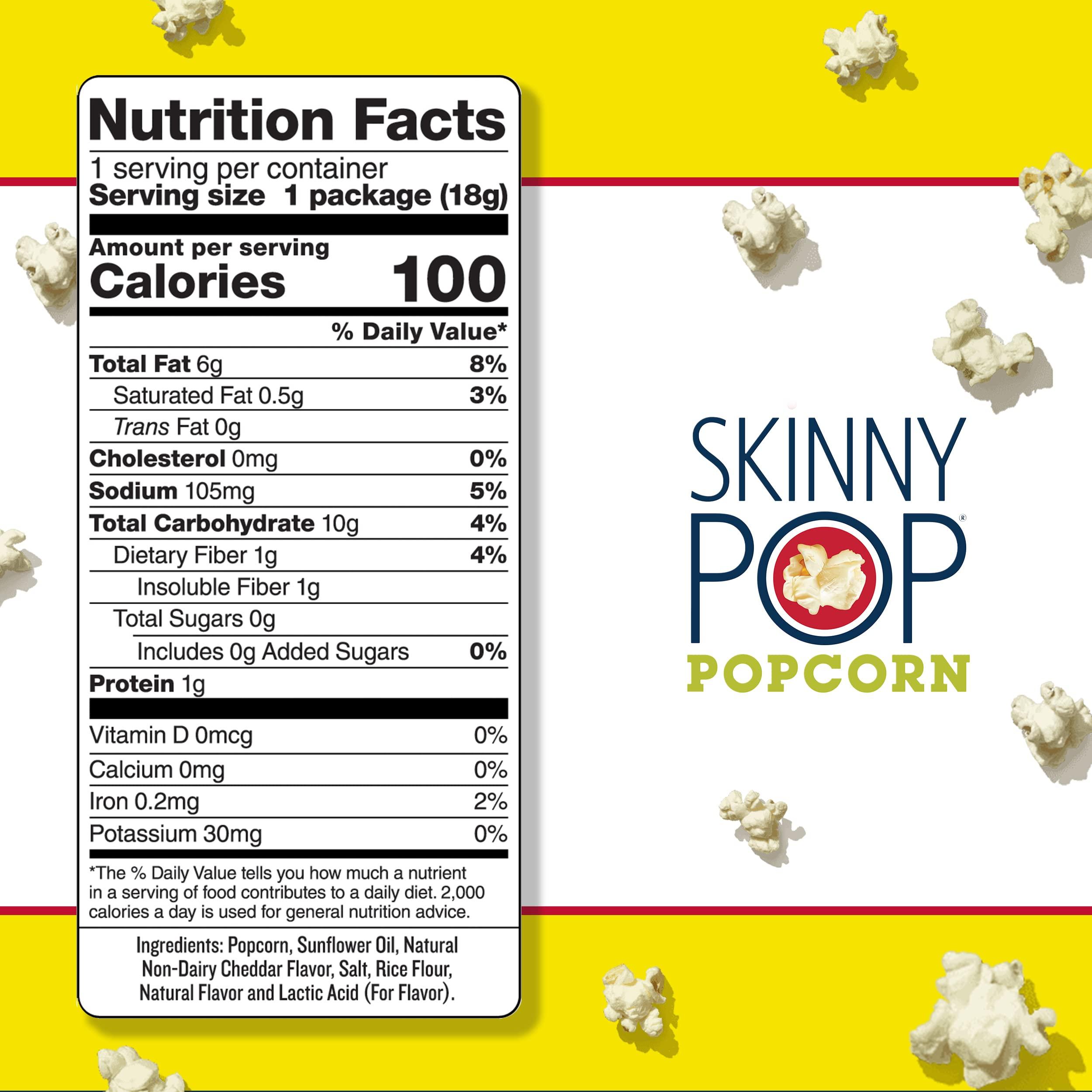 SkinnyPop SkinnyPop Popcorn, Gluten Free, Non-GMO, Healthy Snacks, Skinny Pop Dairy Free White Cheddar Popcorn Snack Packs, 0.65 Oz Individual Size Snack Bags (6 Count)