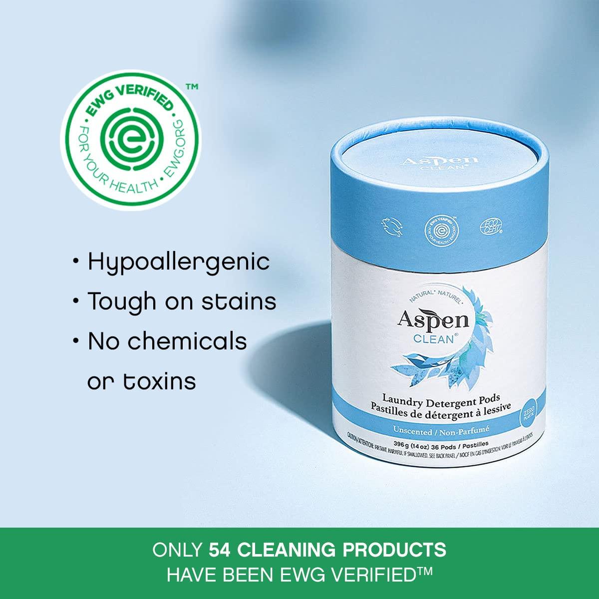 AspenClean Unscented Laundry Pods by AspenClean, New and Improved Packaging, Zero Plastic, EWG Verified™, Vegan, Hypoallergenic Natural Laundry Detergent - 36 Count