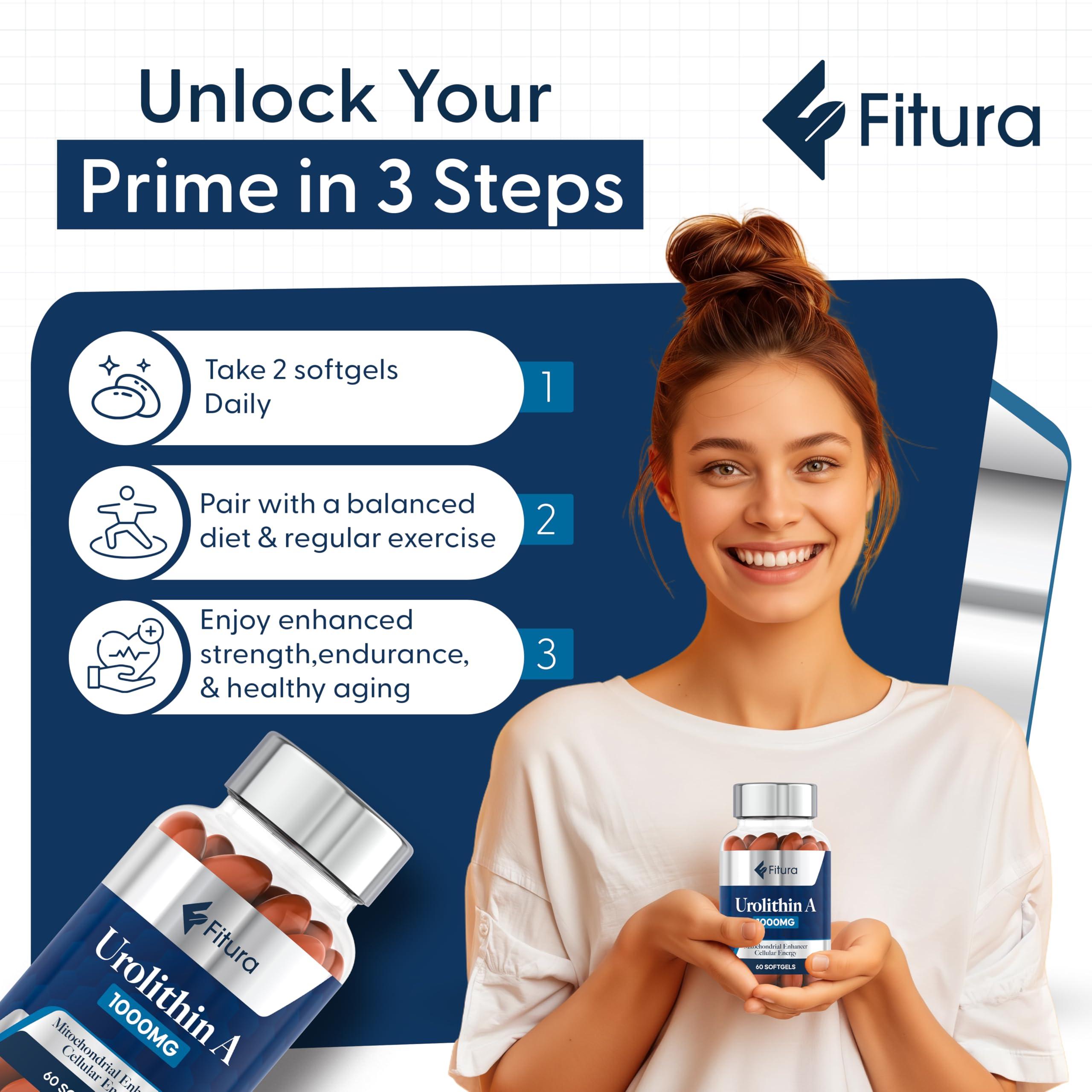 Fitura Fitura Anti-Aging Urolithin A - Scientifically Proven for Muscle Strength & Cellular Energy - Improve Mitochondrial Health, Boosts Cellular Function, Optimize Mitopure for Healthy Aging - 60 Capsules
