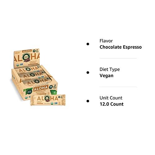 ALOHA ALOHA Organic Plant Based Protein Bars - Chocolate Espresso (85mg Caffeine) - 12 Bars, Vegan, Low Sugar, Gluten-Free, Paleo, Low Carb, Non-GMO, No Stevia, No Erythritol