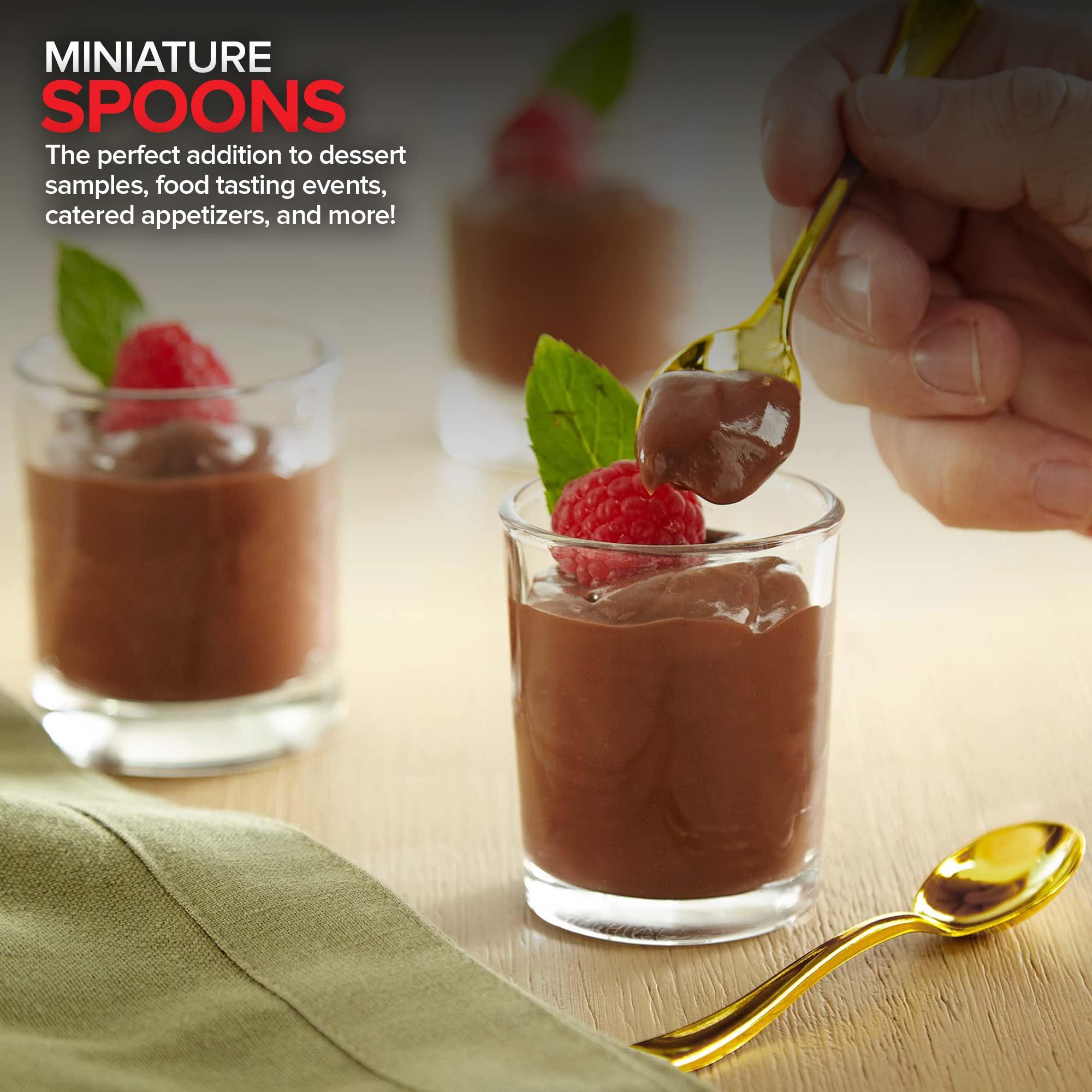 Stock Your Home Gold Plastic Mini Spoons Disposable, 4 inch (80 Pack) Tasting Spoon, Dessert Mini spoon for Ice Cream Taster, Small Sample Desserts, Gelato Sampling, Fancy Miniature Pudding, Little Appetizers, Bulk