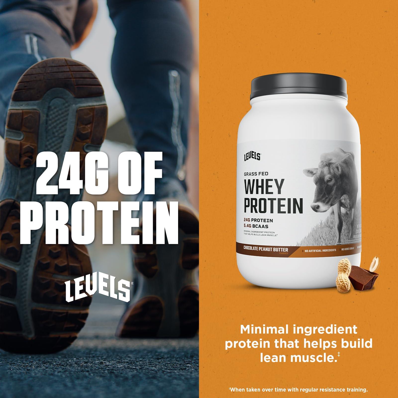 Levels Nutrition Levels Grass Fed Whey Protein, No Artificials, 24G of Protein, Chocolate Peanut Butter, 2LB
