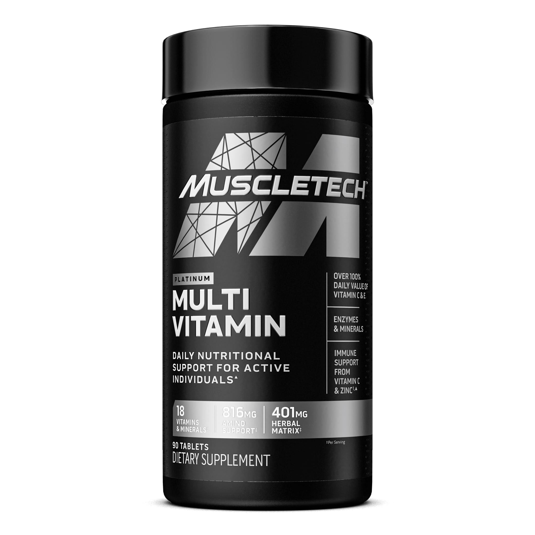 MuscleTech MuscleTech Muscle Builder with 400mg Peak ATP and Platinum Multivitamin with Amino Support Matrix and Vitamin C - Muscle Building and Immune Support Supplement Bundle for Men and Women