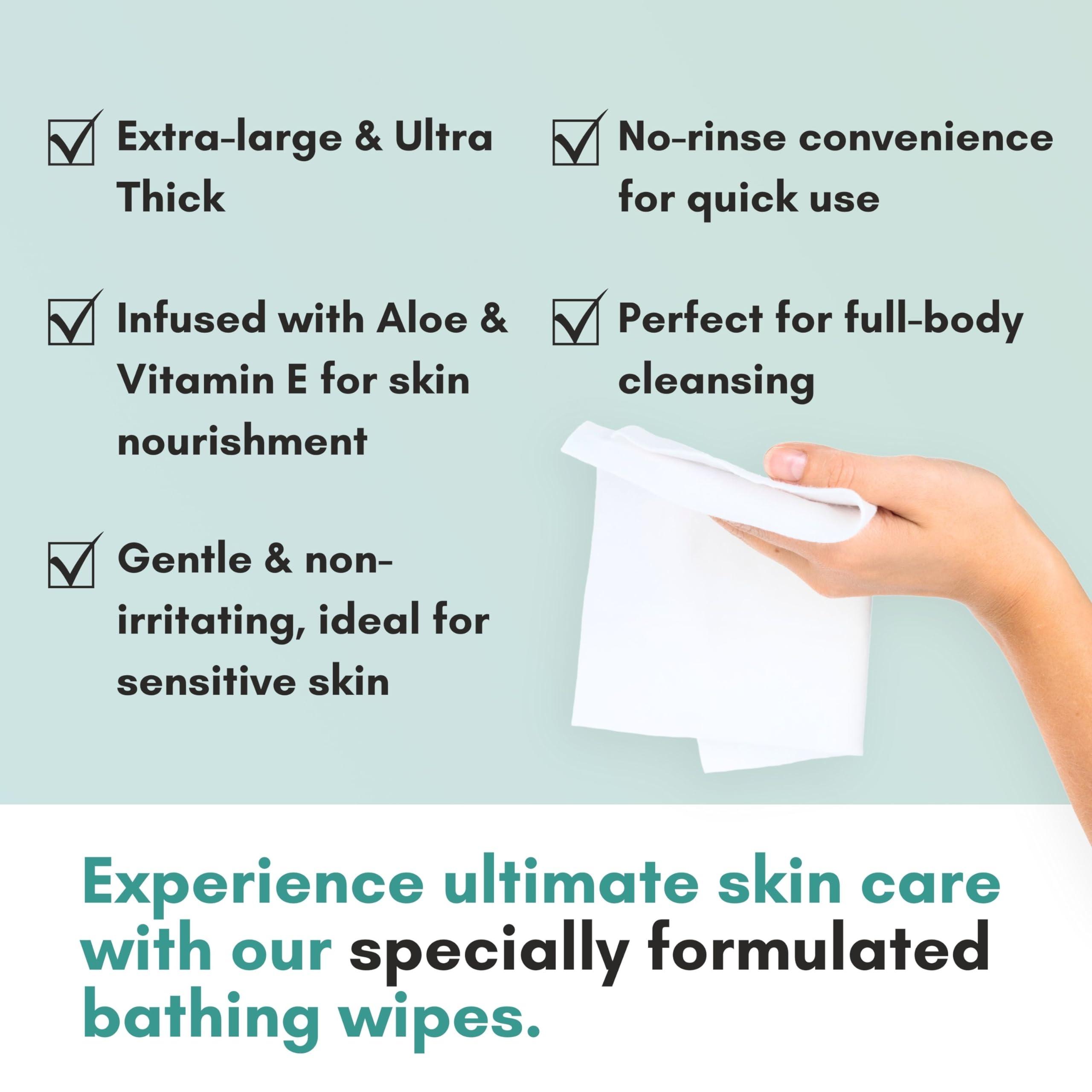 Nurture Valley Nurture XL Ultra Thick Body Wipes for Adults w/Aloe | 40 Extra Large Disposable Cloth Wet Cleansing No Rinse Bathing Washcloths, Waterless Shower | Bath Wipe for Women, Men & Elderly