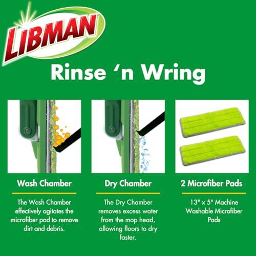 Libman Libman Rinse \'n Wring Mop and Bucket System | Microfiber Floor Mop | Hardwood Floor Cleaner | Wet & Dry Mop | Clean & Dirty Water Chambers | Power Blades | 2 Total Microfiber Pads,Green