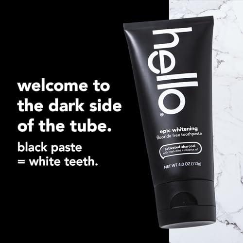 hello hello Mighty Multitasker Fluoride Toothpaste, 8-in-1 Toothpaste with Minty Flavor & Activated Charcoal Epic Whitening Fluoride Free Toothpaste, Fresh Mint + Coconut Oil, Vegan & SLS Free