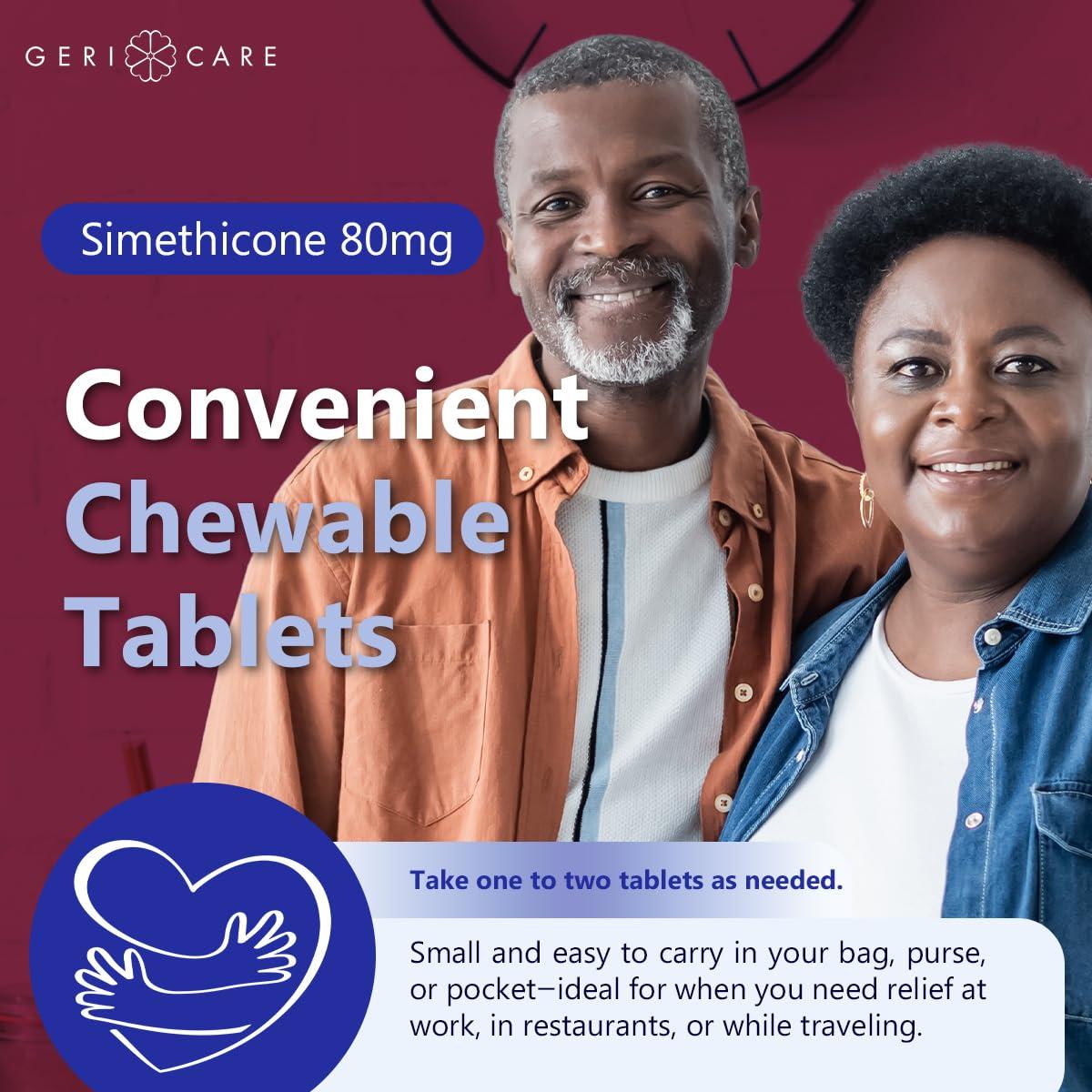 GeriCare GeriCare Chewable Gas Relief Simethicone 80mg, Fast-Acting Relief from Digestive Gas Buildup, Bloating and Abdominal Discomfort, 8 Count (Pack of 1)