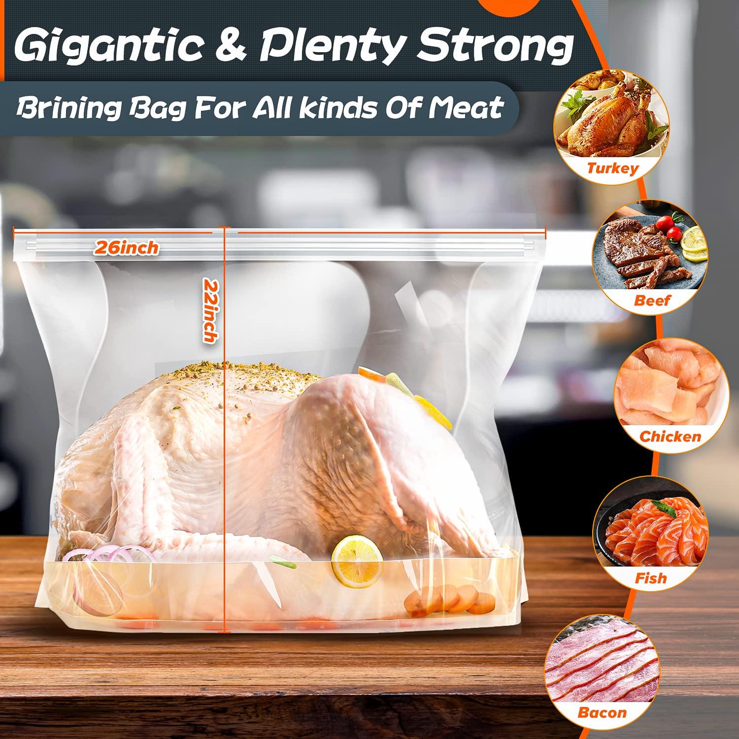 Venrothy Brining Bags for Turkey, 3 Pack, 26"×22", Extra Large Turkey brine bag Holds up 35lb, Thickened Brining Bag with 3 Cotton Strings, Double Zip-lock Seal Brine Bags for Turkey, Chicken, Beef, Pork, Ham