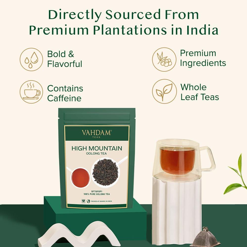 VAHDAM VAHDAM, High Mountain Oolong Tea Leaves From Himalayas (50+ Cups, 3.53oz) Strong & Robust Oolong Tea | High Elevation Grown | Vacuum Sealed | Brew Hot, Iced, Kombucha Tea | Loose Leaf Tea