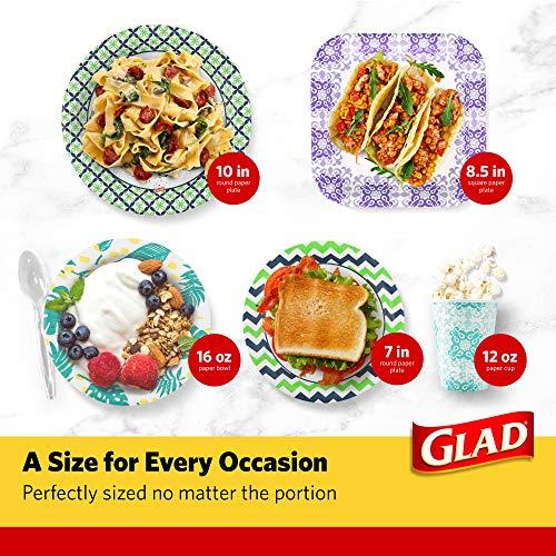 Glad Glad Disposable Heavy Duty Cut Resistant Microwave Safe Paper Bowls with Palm Leaves Design for Hot Soup and Ice Cream for Everyday Use, 16 Oz, 50 Count