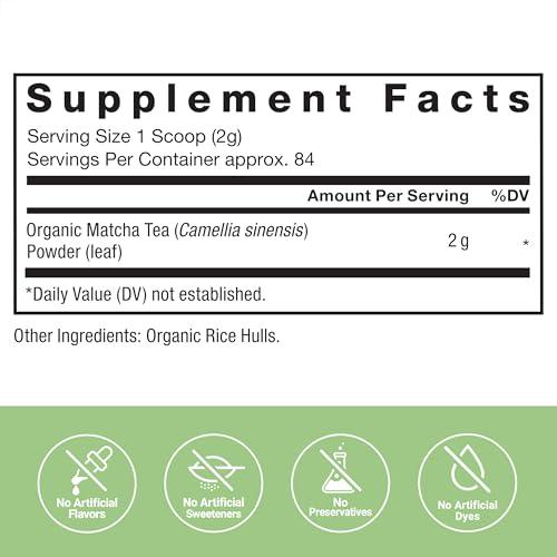 Force Factor FORCE FACTOR Organic Matcha Green Tea Powder for Energy, Focus, and Daily Wellness, Culinary Grade, USDA-Certified Organic, Rich and Delicious Flavor 169g, 84 Servings