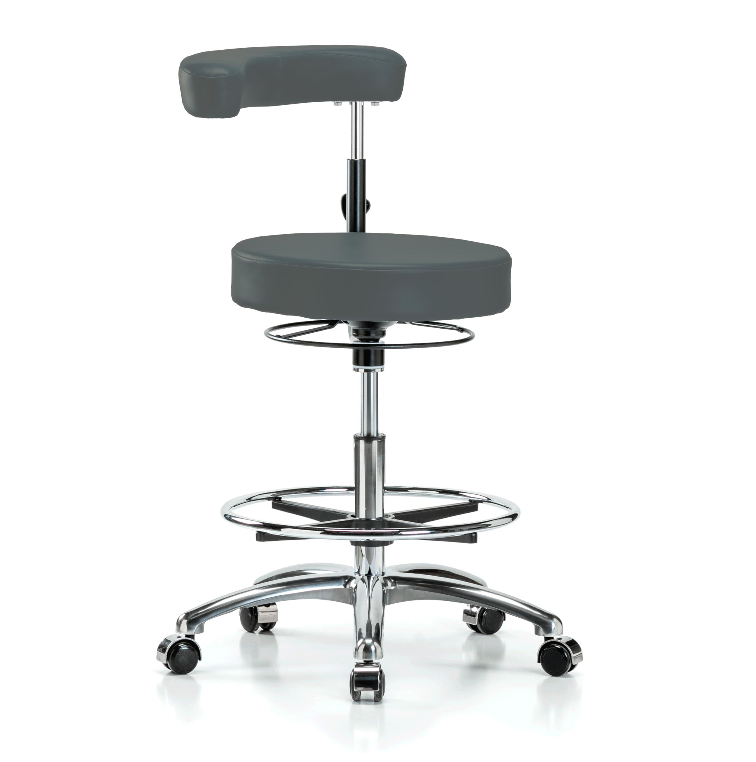 Perch Chairs & Stools Perch Chrome Rolling Dental Stool Adjustable Height with Procedure Arm & Foot Ring for Carpet Or Linoleum - Workbench Height - Rolling Stool with Wheels - Dental Assistant Chair (Charcoal Vinyl)