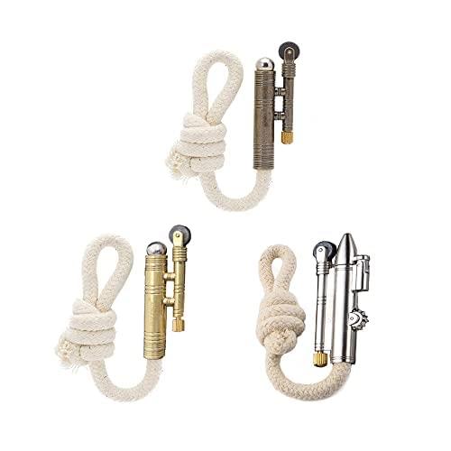 VAGILE 3PCS Windproof Rope Lighter Sailors Trench Vintage Lighter WWII Lighters Portable Survival Shepherds Lighter Outdoor Camping, No Need for Kerosene/Gas, Gifts Army Navy (Golden + Bronze + Silver B)