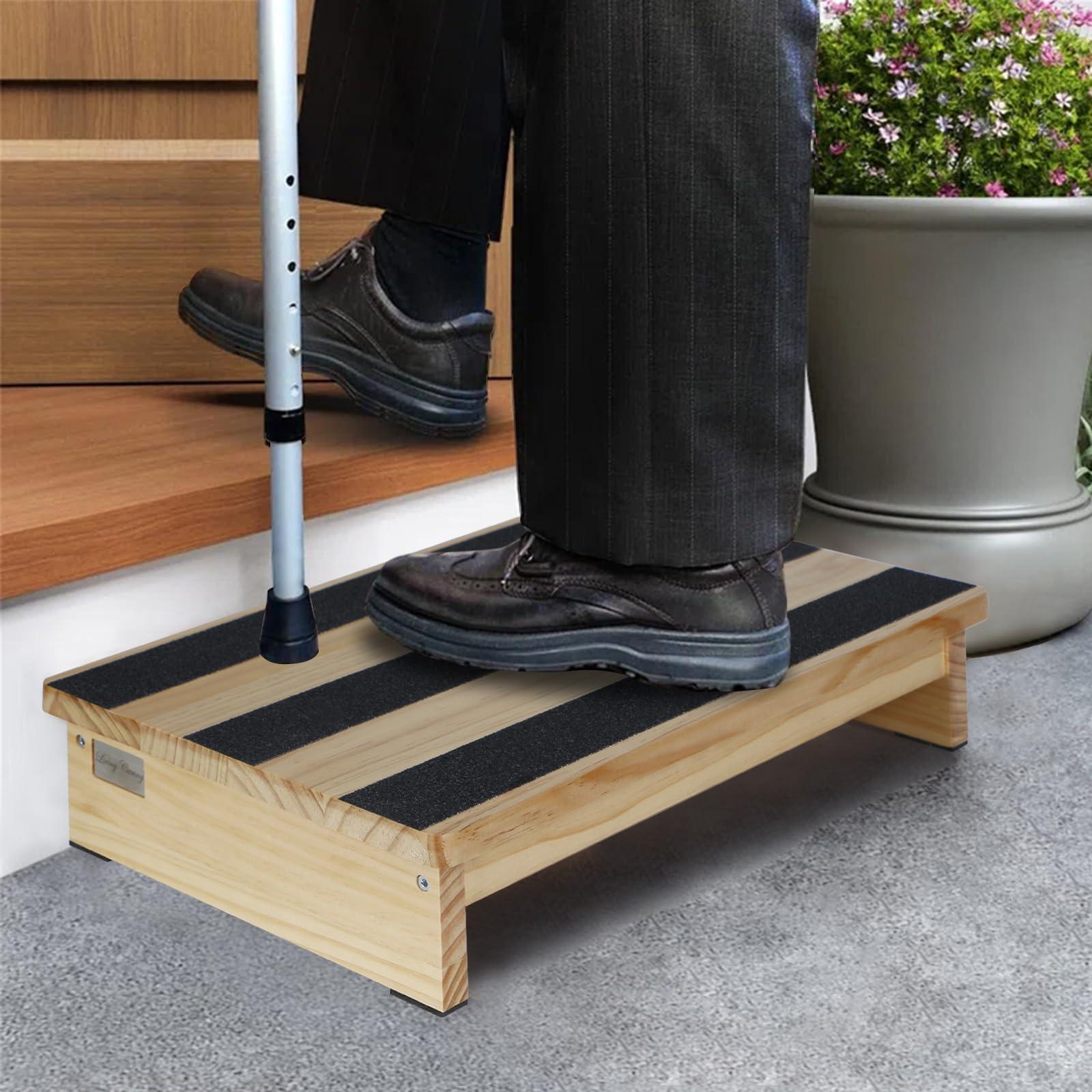LivingCaring Half Steps for Seniors 3.5\" Wooden Step Stool for Seniors with Non-Slip Rubber Feet, Sturdy Step Stool for Stairs, Solid Pinewood Platform Step for Indoor Use