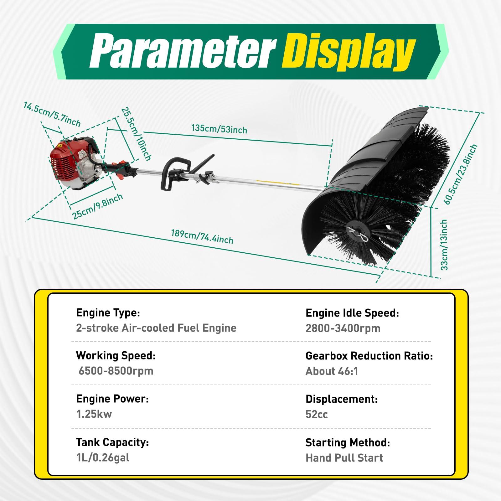 Goudergo Gasoline Power Broom, 2 Stroke 2.3 HP Artificial Turf Sweeper,52CC Handhold Gas Lawn Yard Sweeper, Back Strap Broom Sweeper, Cleaning Equipment/Tool for Cleaning Artificial Grass Sites