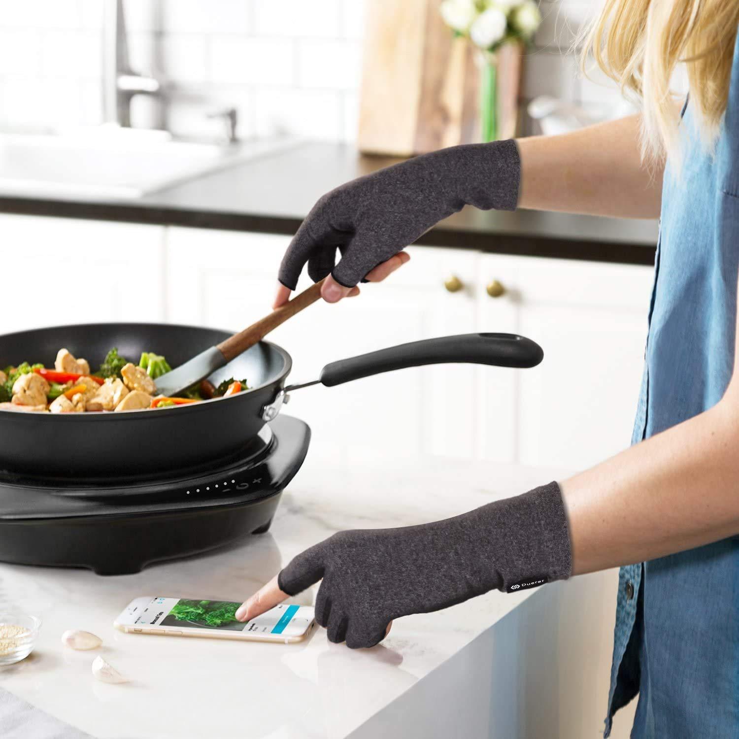 Duerer Duerer Arthritis Gloves, Compression Gloves for Women Men, Carpal Tunnel, Rheumatoid, Tendonitis, Fingerless Hand Thumb, Hand Pain, Fingerless Gloves for Computer Typing and Daily Work