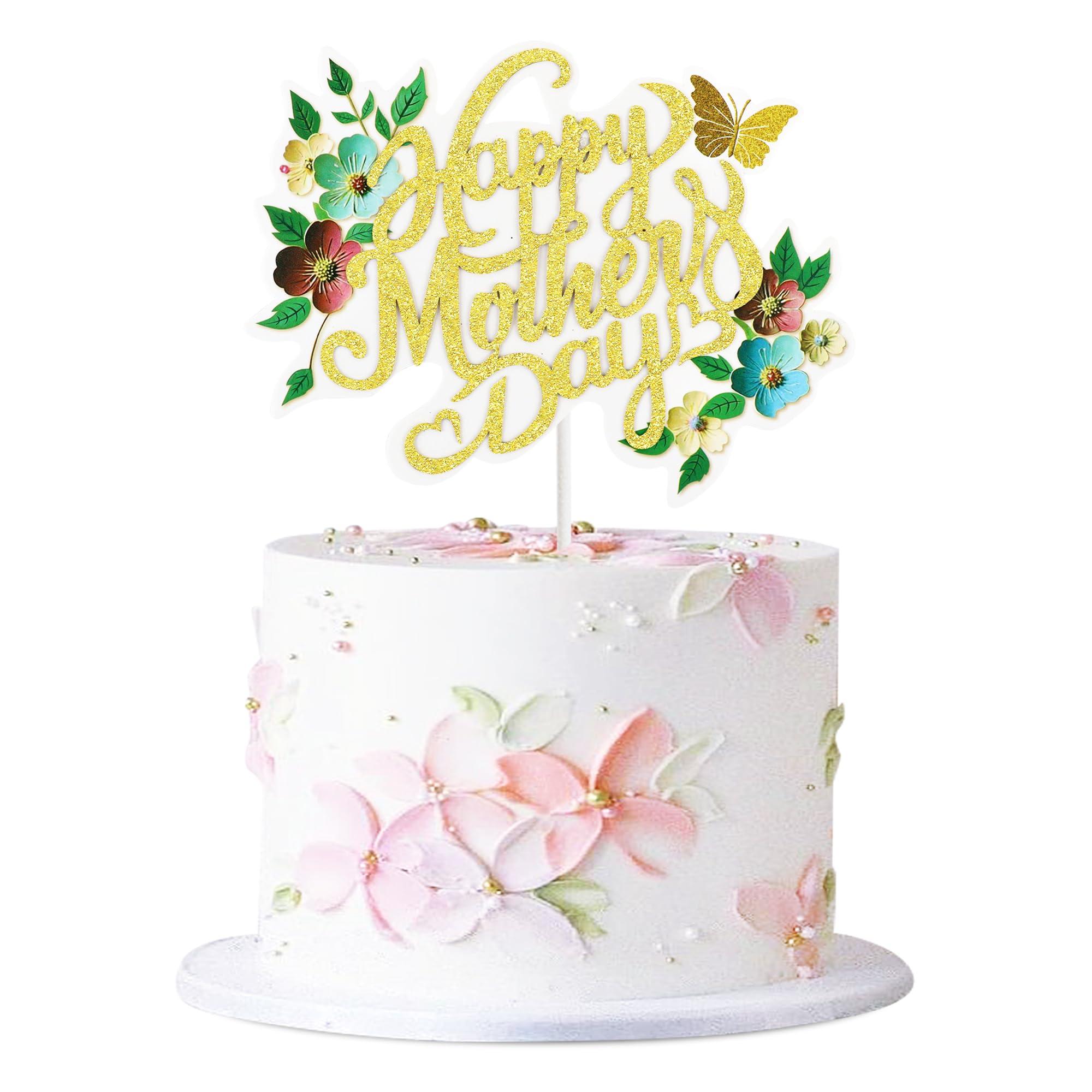 Giga Gud Happy Mother\'s Day Cake Topper Mom Letter Cake topper Gold Glitter Cake topper Decorative Party Cake Decoration for Mother\'s Day(Rose Gold-Gold-mom) (red gold)