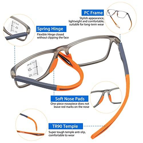 K.LAVER Photochromic Progressive Multifocus Reading Glasses Men Women Extremely Lightweight TR90 Frame Blue Light Blocking Multifocal Computer Readers Spring Hinge No Line Eyeglasses Transition Sunglasses 1.0