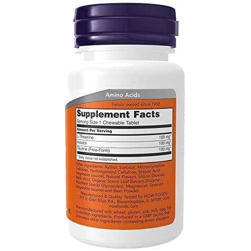 NOW NOW Supplements, L-Theanine 100 mg with Inositol and Taurine, Tension Management*, 90 Chewables